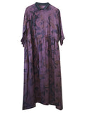 Women Chinese Style Drawstring Print Loose Dress