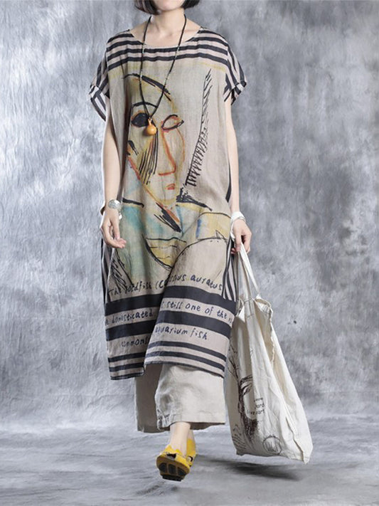 Robe d'été ample à col rond pour femmes, grande taille, imprimé Vintage