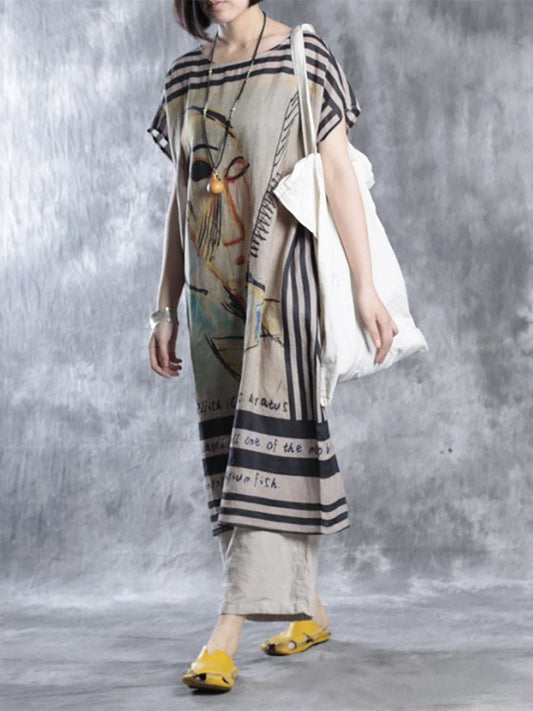 Robe d'été ample à col rond pour femmes, grande taille, imprimé Vintage