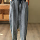 Women Vintage Spliced Stripe Pocket Harem Pants