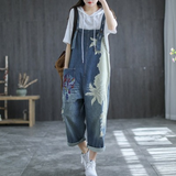 Printed Loose Thin Denim Overalls
