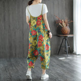 Vintage Print Cropped Hole Jumpsuit