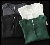Vintage Double Cotton V Neck Long Sleeve Shirt