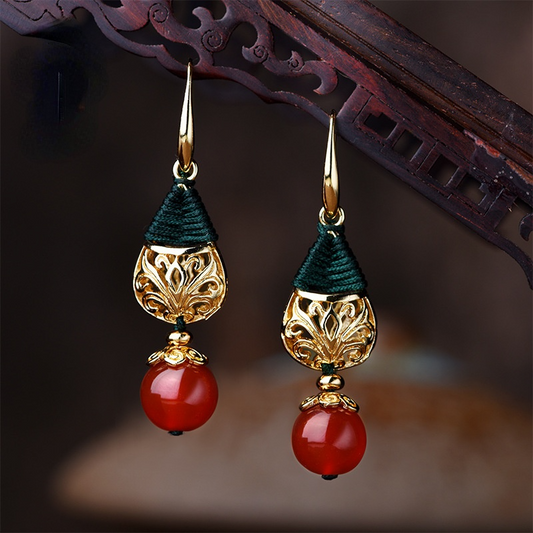 Long Pendant Gold-Plated Agate Earrings Ethnic Style Creative Retro Earrings