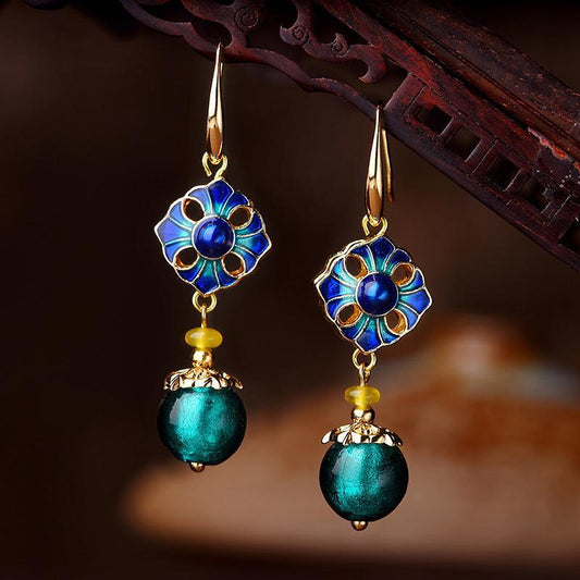 Boucles d'oreilles ethniques faites à la main en cloisonné de qualité