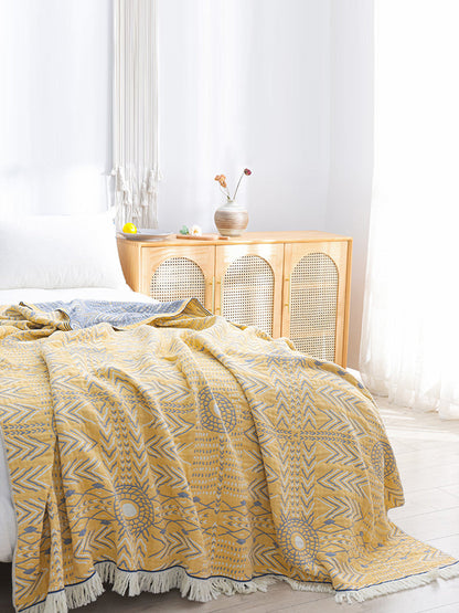 Cotton Tassel Geometric Kniited Sofa Bed Throw Blanket