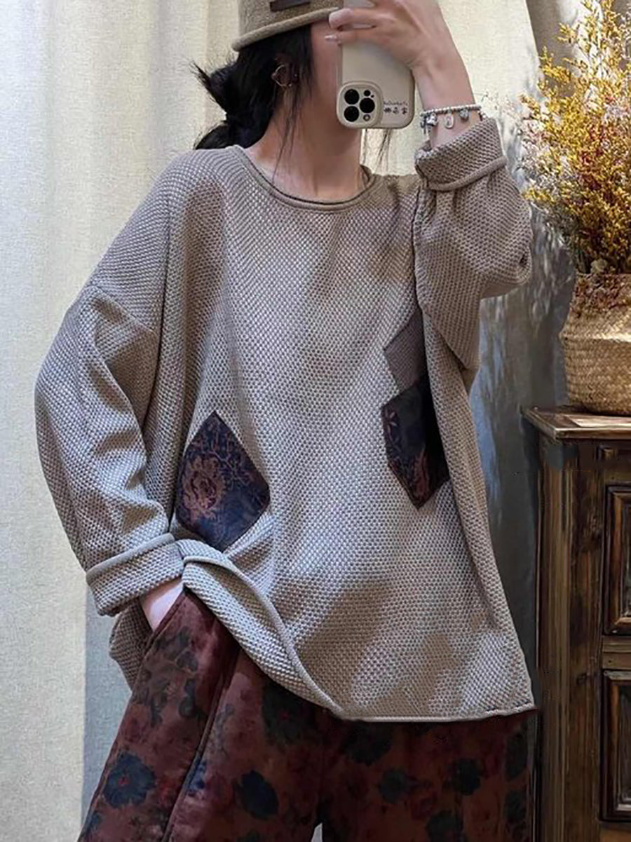 Women Casual Spliced Knitted O-Neck Sweater
