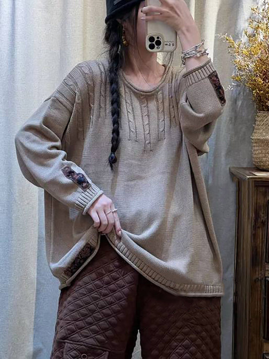 Pull tricoté épissé en jacquard vintage pour femme