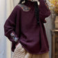 Women Vintage Spliced Knitted Turtleneck Sweater