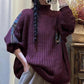 Women Winter Spliced Knitted Turtleneck Sweater