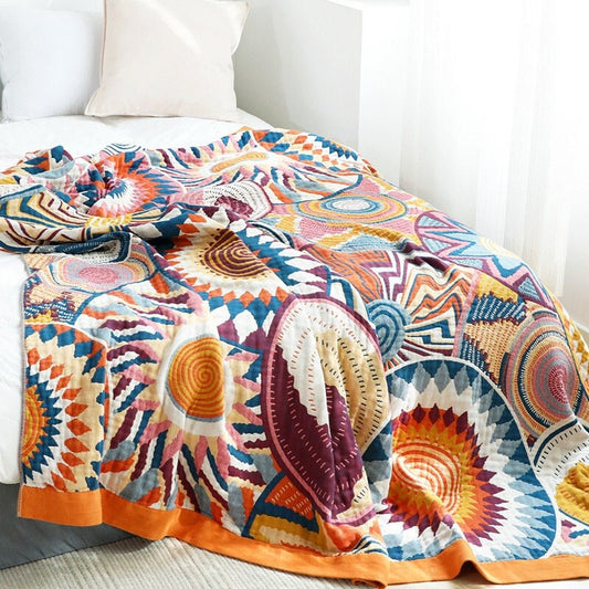 Couvre-lit en coton à 5 couches, couvre-lit Queen, 100% coton, mousseline, décor Boho 
