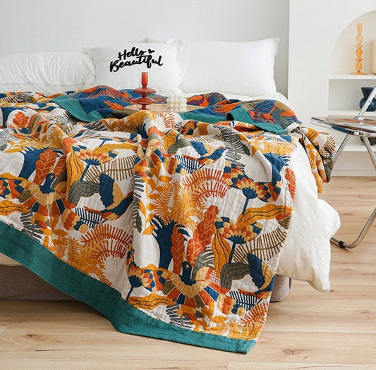 Couvre-lit en coton tissé à 5 couches, couvre-lit Queen, 100% coton, mousseline, décoration de canapé, pour la maison 
