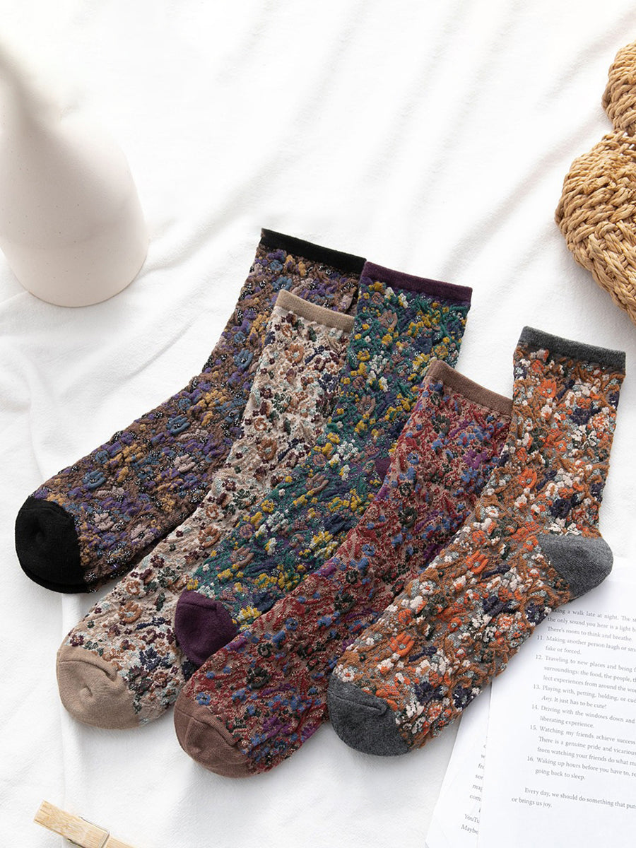 5 Pairs Winter Women Thick Retro Socks